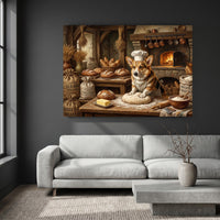 Charming Corgi Baker Oil Painting Style Canvas Print Wall Art for Kitchen Decor - Mockup Display 4