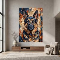 German Shepherd Abstract Oil Painting Style Canvas Print Wall Art with Gold Splatter - Mockup Display 4
