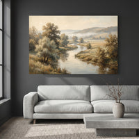 Tranquil River Landscape Oil Painting Style Canvas Print Wall Art for Home Decor - Mockup Display 4