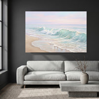 Serene Ocean Waves Textured Canvas Print Wall Art with Pastel Sky Charm - Mockup Display 4