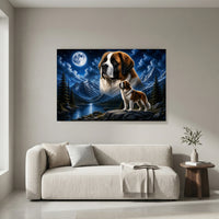 Majestic Saint Bernard Dogs Moonlit Mountain Lake Canvas Print Wall Art - Mockup Display 4