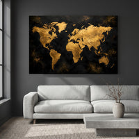 Textured Golden World Map Modern Abstract Canvas Print Wall Art, Elegant Decor - Mockup Display 4