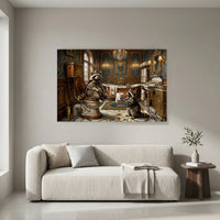 Raccoon Bathroom Stretched Canvas Wall Art, Royal Animal Print, Luxury Powder Room Decor