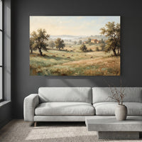Rustic Landscape with Grazing Sheep Oil Painting Style Canvas Print Wall Art, Farmhouse Decor - Mockup Display 4