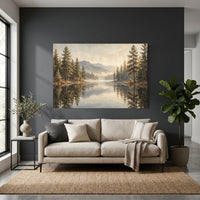 Misty Forest Lake Mountain Landscape Oil Painting Style Canvas Print Wall Art - Mockup Display 4