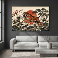 Japanese Ukiyo-e Tiger Art Print Canvas Wall Art, Cultural Statement Piece - Mockup Display 4