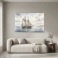 Watercolor Schooner Ship Seascape Canvas Print Wall Art Coastal Decor - Mockup Display 4