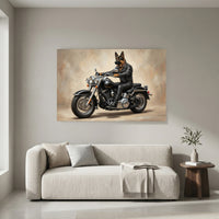 Biker German Shepherd Dog Oil Painting Style Canvas Print Wall Art Decor - Mockup Display 4