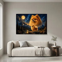 Majestic Pomeranian Dogs Oil Painting Style Canvas Print Wall Art, Serene Landscape - Mockup Display 4