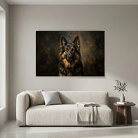 German Shepherd Stretched Canvas Wall Art, Dramatic Dog Portrait Print, Rustic Living Room Decor