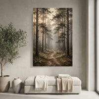 Misty Forest Path Oil Painting Style Canvas Print Wall Art, Nature Landscape - Mockup Display 4