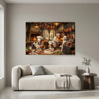 Whimsical Chef Dogs Cooking Kitchen Oil Painting Style Canvas Print Wall Art Decor - Mockup Display 4