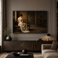 Classical Woman in Draped Gown Oil Painting Style Canvas Print Wall Art Serene - Mockup Display 5
