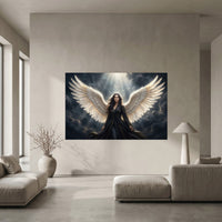 Mystical Angel with Wings Canvas Print Wall Art, Dramatic Celestial Design - Mockup Display 5