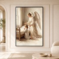 Guardian Angel Child Prayer Oil Painting Style Canvas Print Wall Art Divine - Mockup Display 5