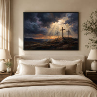 Three Crosses Hill Oil Painting Style Canvas Print Wall Art, Dramatic Scene - Mockup Display 5