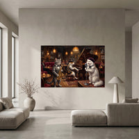 Sophisticated Jazz Cats Oil Painting Style Canvas Print Wall Art for Music Lovers - Mockup Display 5