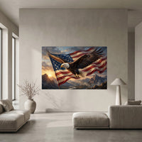 Majestic Bald Eagle American Flag Oil Painting Style Canvas Print Wall Art Patriotic Decor - Mockup Display 5