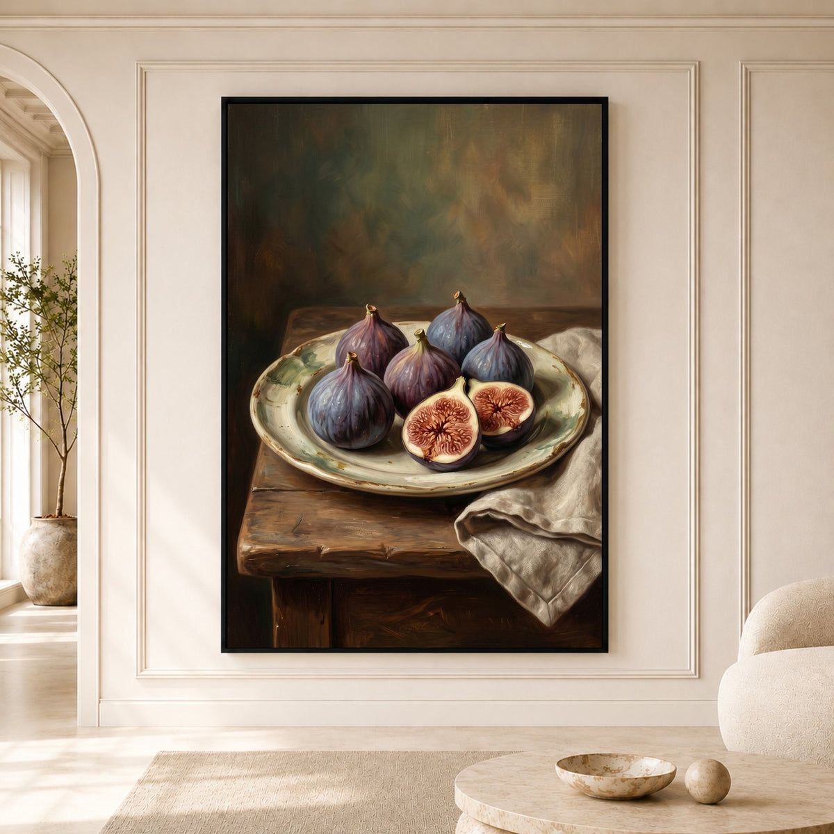 Rustic Figs Still Life Oil Painting Style Canvas Print Wall Art, Home Decor - Mockup Display 5