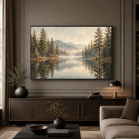 Misty Forest Lake Mountain Landscape Oil Painting Style Canvas Print Wall Art - Mockup Display 5
