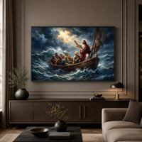 Jesus Calming the Storm Dramatic Oil Painting Style Canvas Print Wall Art - Mockup Display 5