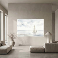 Serene Watercolor Sailboat Seascape Canvas Print Wall Art, Coastal Tranquility - Mockup Display 5