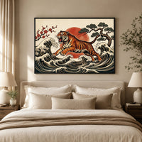 Japanese Ukiyo-e Tiger Art Print Canvas Wall Art, Cultural Statement Piece - Mockup Display 5