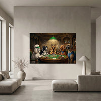 Humorous Dogs Playing Poker Oil Painting Style Canvas Print Wall Art Decor - Mockup Display 5