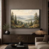 Misty Forest Landscape Oil Painting Style Canvas Print Wall Art, Serene Hills - Mockup Display 5