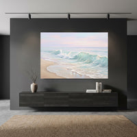 Serene Ocean Waves Textured Canvas Print Wall Art with Pastel Sky Charm - Mockup Display 5