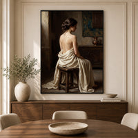 Serene Draped Woman Classical Oil Painting Style Canvas Print Wall Art for Elegance - Mockup Display 5