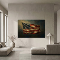 American Flag Canvas Wall Art, Vintage-Inspired Patriotic Flag Print, Bold Living Room Decor