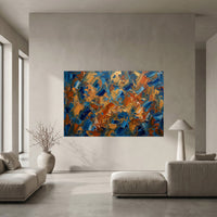 Bold Abstract Textured Palette Knife Canvas Print Wall Art, Blue Orange Gold - Mockup Display 5