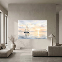 Serene Sailboat Sunset Watercolor Style Canvas Print Wall Art Coastal Decor - Mockup Display 5
