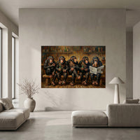 Chimpanzee Bar Canvas Wall Art, Painterly Monkey Group Print, Playful Lounge Decor