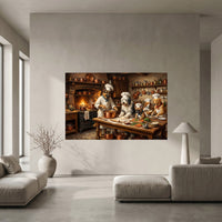 Chef Dogs Cooking Oil Painting Style Canvas Print Wall Art Rustic Kitchen Decor - Mockup Display 5