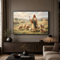Good Shepherd Jesus Oil Painting Style Canvas Print Wall Art for Faith Decor - Mockup Display 5