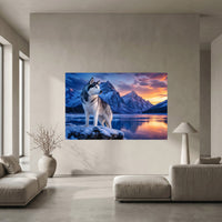 Siberian Husky Winter Mountain Sunset Realistic Canvas Print Wall Art Décor - Mockup Display 5