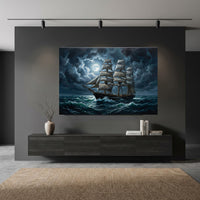 Dramatic Tall Ship Moonlit Sea Oil Painting Style Canvas Print Wall Art - Mockup Display 5