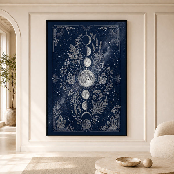 Mystical Moon Phases Botanical Intricate Celestial Canvas Print Wall Art, Spiritual Decor - Mockup Display 5
