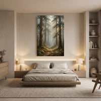 Forest Path Stretched Canvas Wall Art, Misty Woodland Print, Serene Nature Decor