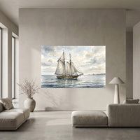 Watercolor Schooner Ship Seascape Nautical Canvas Print Wall Art Coastal Home Decor - Mockup Display 5