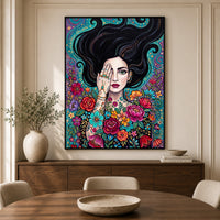 Boho Woman with Floral Tattoos Canvas Print Wall Art, Mystical Decor - Mockup Display 5