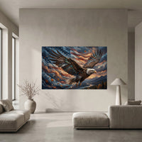 Majestic Bald Eagle American Flag Oil Painting Style Canvas Print Wall Art - Mockup Display 5