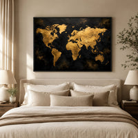 Textured Golden World Map Modern Abstract Canvas Print Wall Art, Elegant Decor - Mockup Display 5