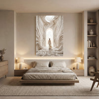 Ethereal Woman in Sculptural Archway Abstract Canvas Print Wall Art, Serene White - Mockup Display 5