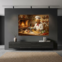 Golden Retriever Chef Making Pasta Oil Painting Style Canvas Print Wall Art, Italian Kitchen Decor - Mockup Display 5