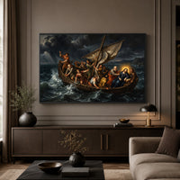 Jesus Calms the Storm Classic Spiritual Canvas Print Wall Art - Dramatic - Mockup Display 5