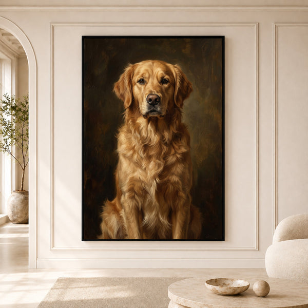 Regal Golden Retriever Oil Painting Style Canvas Print Wall Art, Timeless Home Decor - Mockup Display 5