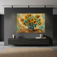 Vibrant Sunflower Bouquet Oil Painting Style Canvas Print Wall Art, Botanical Decor - Mockup Display 5